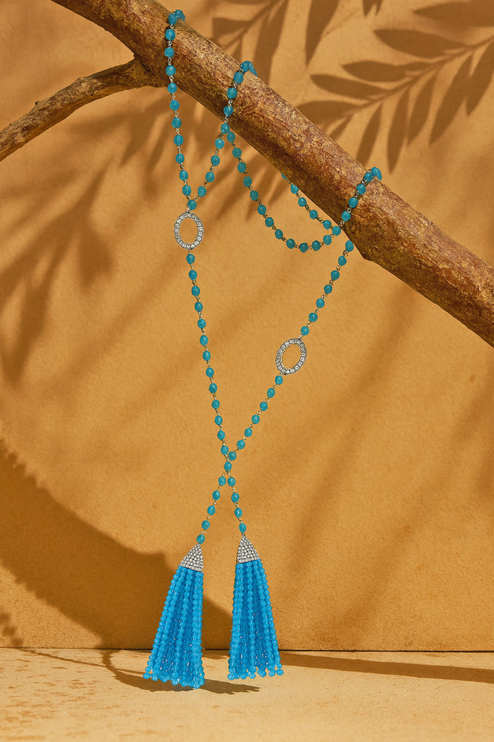 Sivalya Tassels Lariat Necklace Blue Topaz