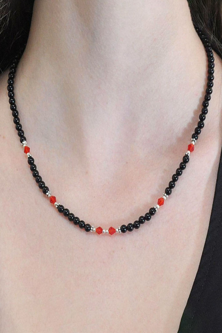 Sivalya Divine Energy Black Onyx and Red Crystals Necklace