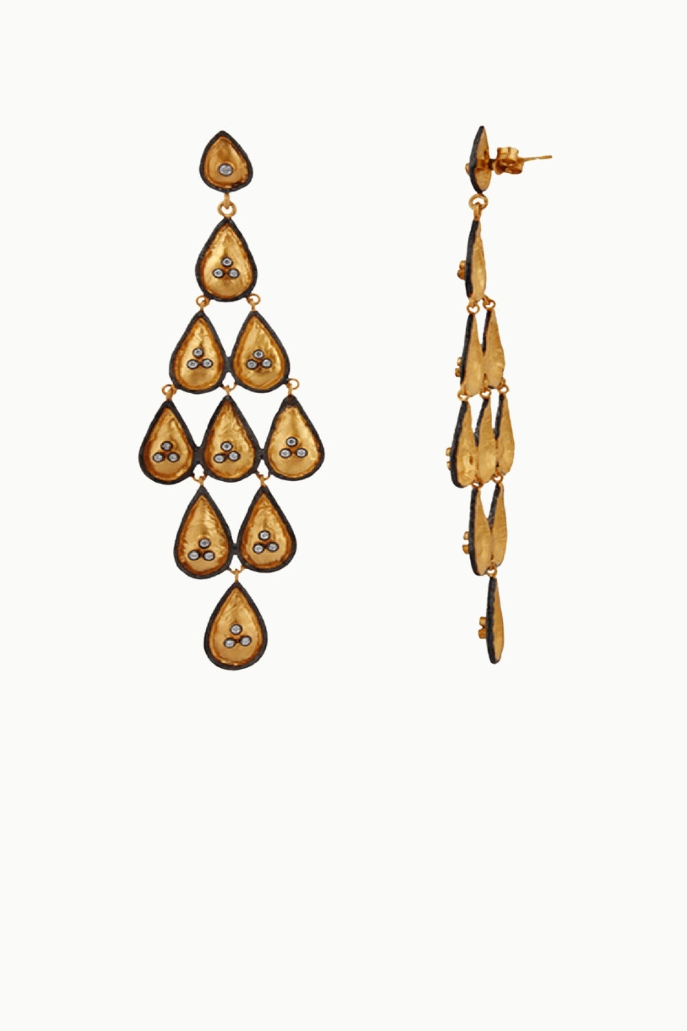 Sparkling Diamond Drops Chandelier Earrings Gold | Sivalya