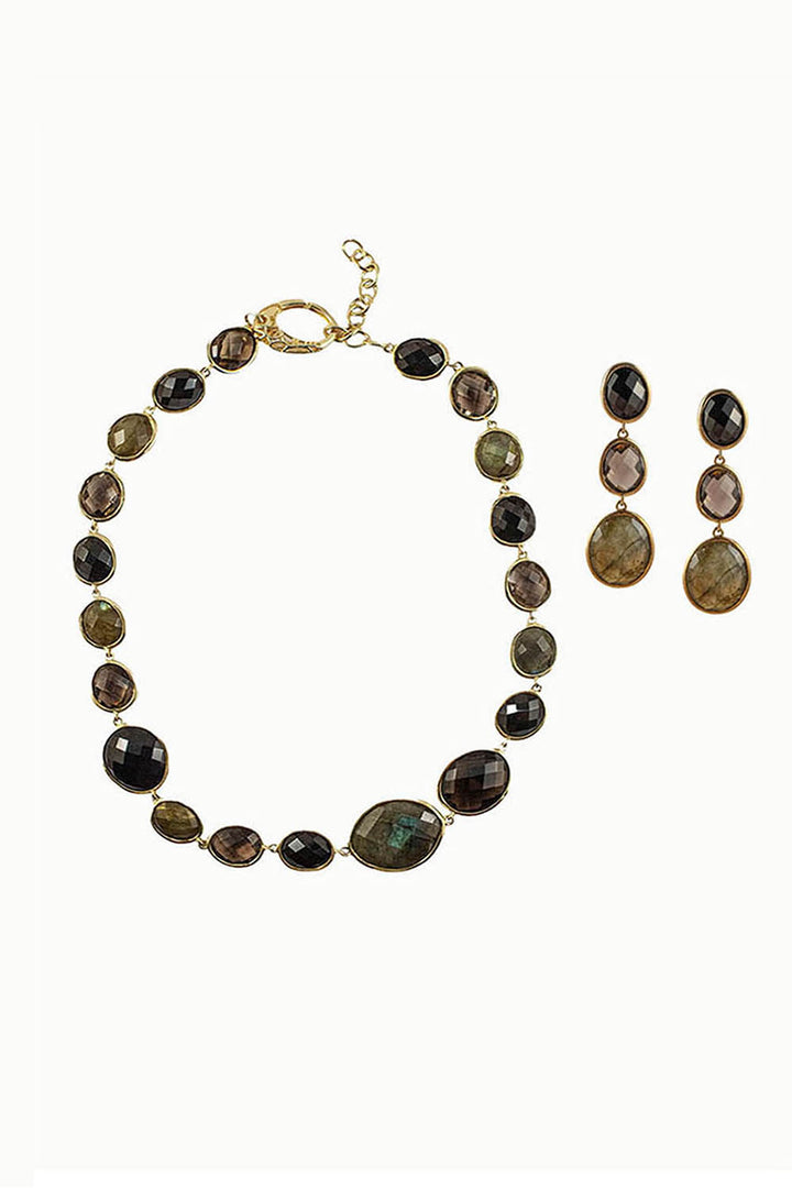 Sivalya Black Onyx Labradorite Necklace and Earrings Set - Paris