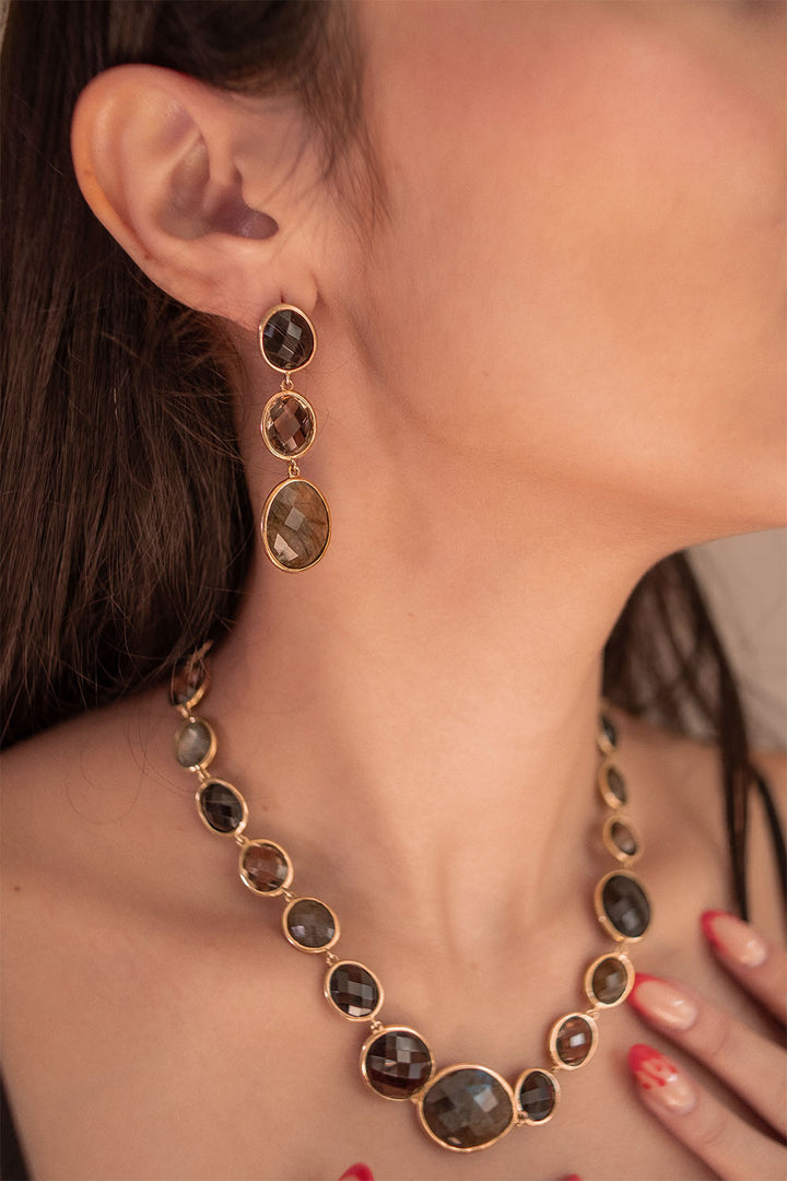 Sivalya Black Onyx Labradorite Necklace and Earrings Set - Paris