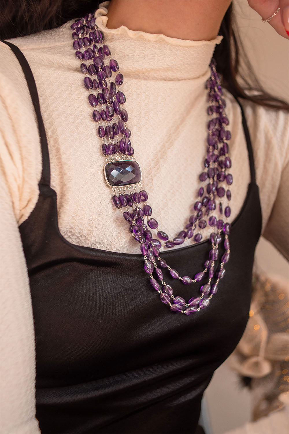 Sivalya Amethyst Multi Strand Layered Statement Necklace