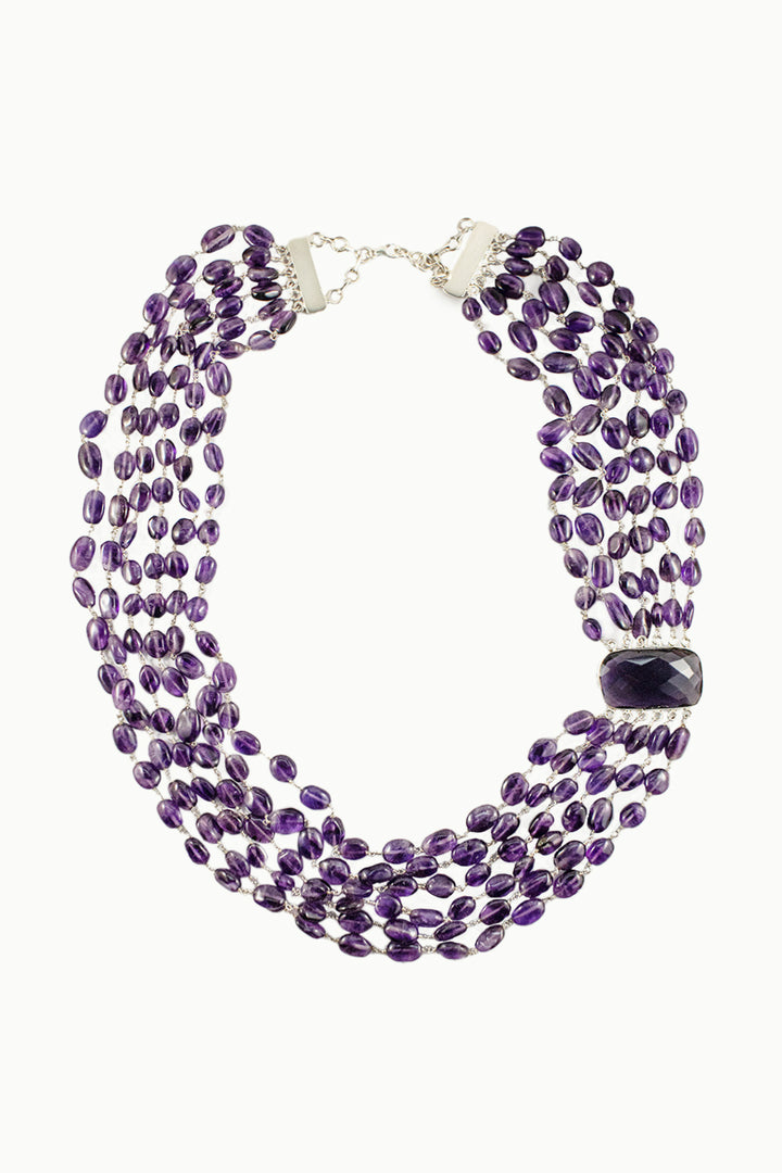 Sivalya Amethyst Multi Strand Layered Statement Necklace