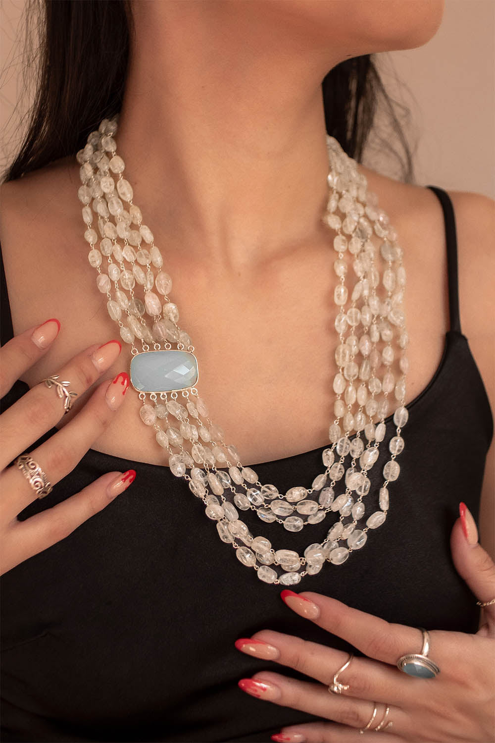 Sivalya Prasiolite Multi Strand Layered Statement Necklace