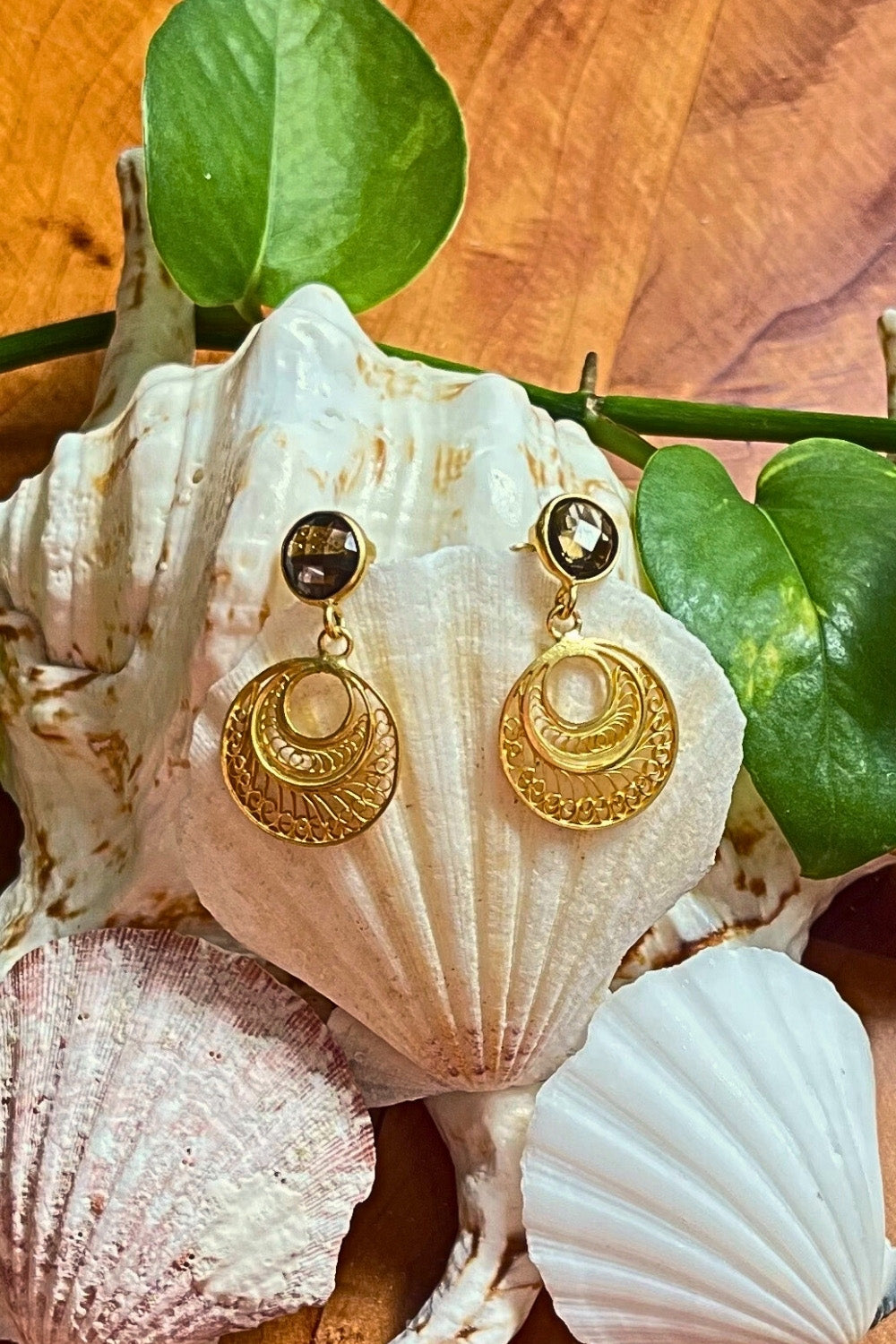 Golden Dawn Dangle Drop Earrings with Smoky Quartz | Sivalya