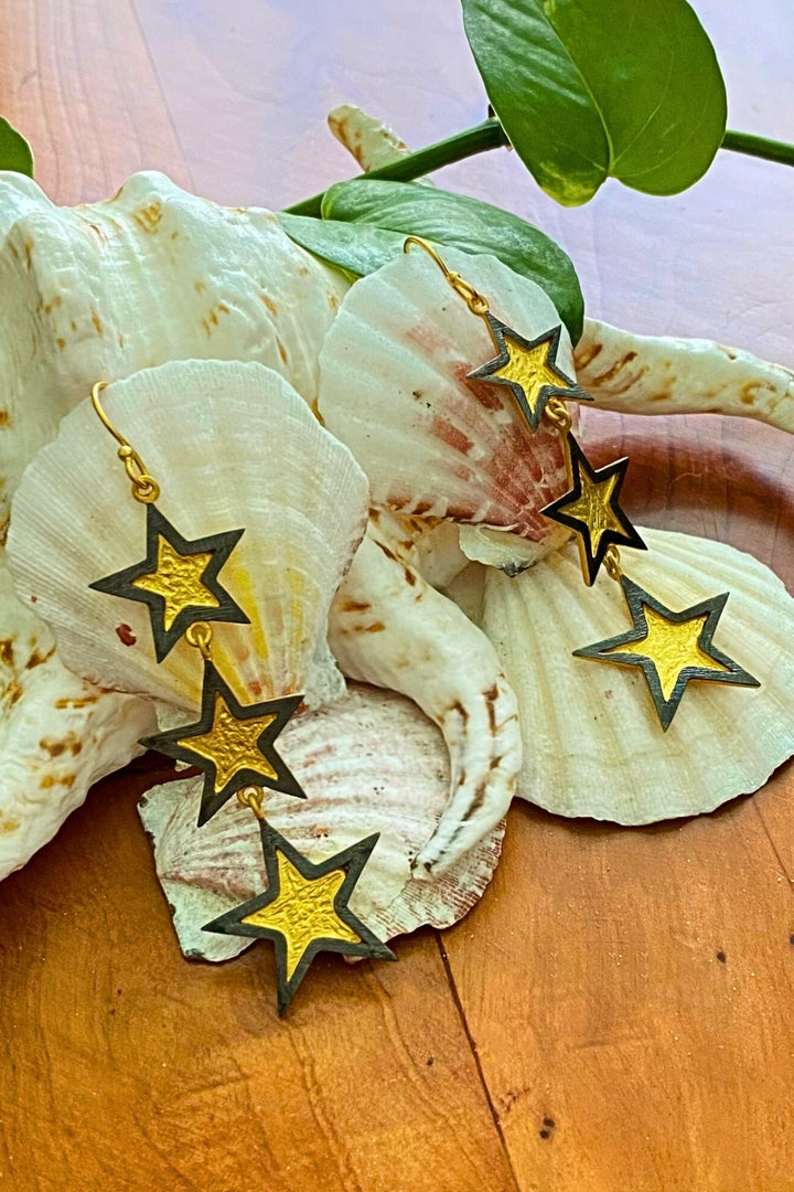 Starry Nights Textured Gold Dangle Drop Earrings | Sivalya