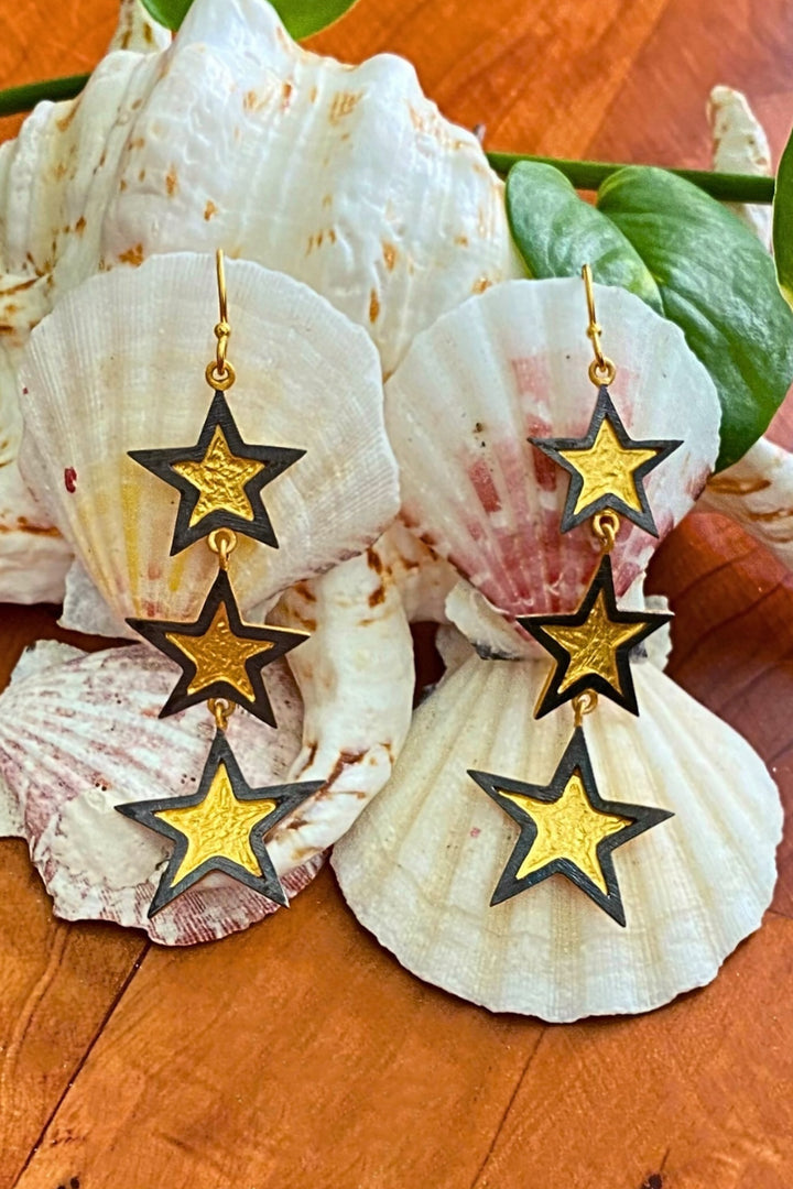 Starry Nights Textured Gold Dangle Drop Earrings | Sivalya