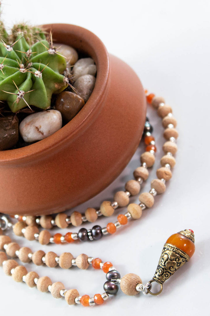 Sukha Tusli and Carnelian 108 Beads Mala