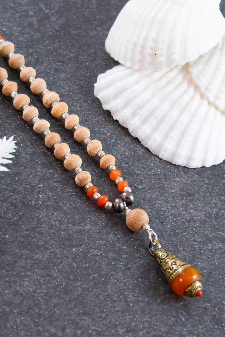 Sukha Tusli and Carnelian 108 Beads Mala