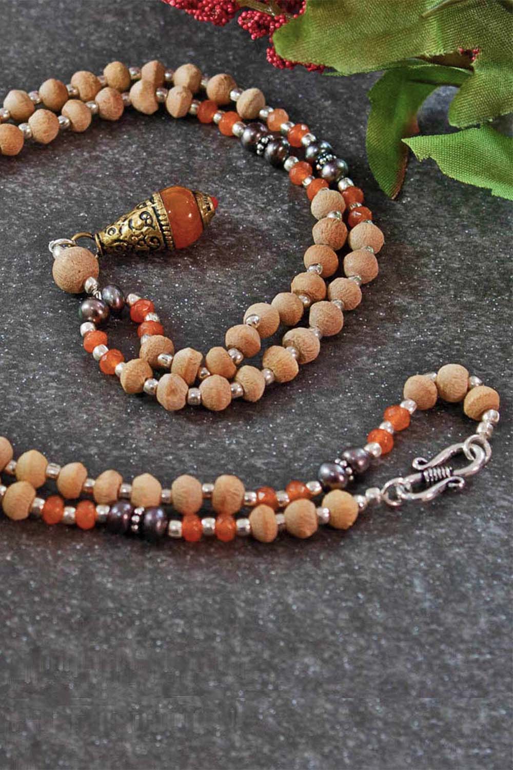 Sukha Tusli and Carnelian 108 Beads Mala