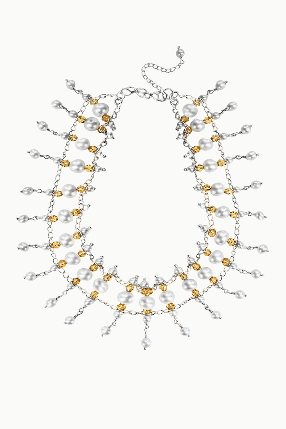Symphony Pearls with Crystals Choker Necklace Sterling Silver