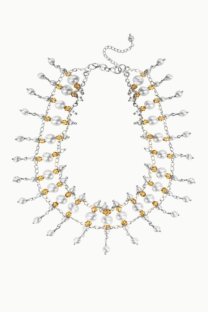 Symphony Pearls with Crystals Choker Necklace Sterling Silver