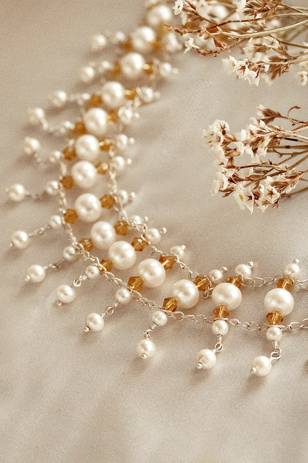 Symphony Pearls with Crystals Choker Necklace Sterling Silver