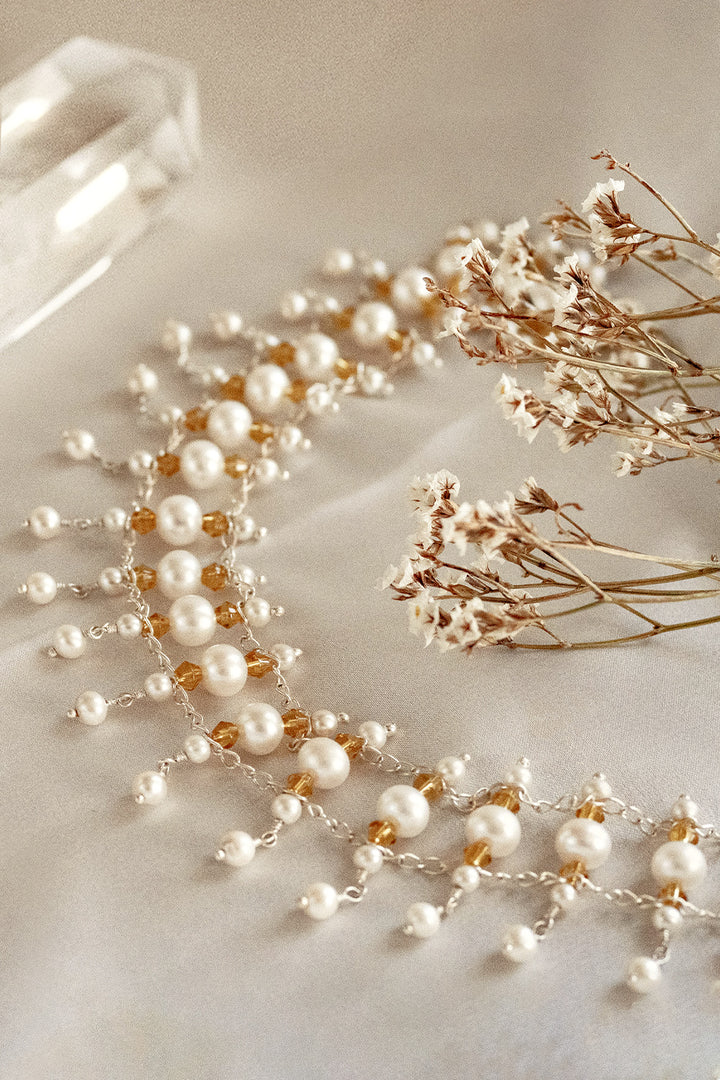 Symphony Pearls with Crystals Choker Necklace Sterling Silver