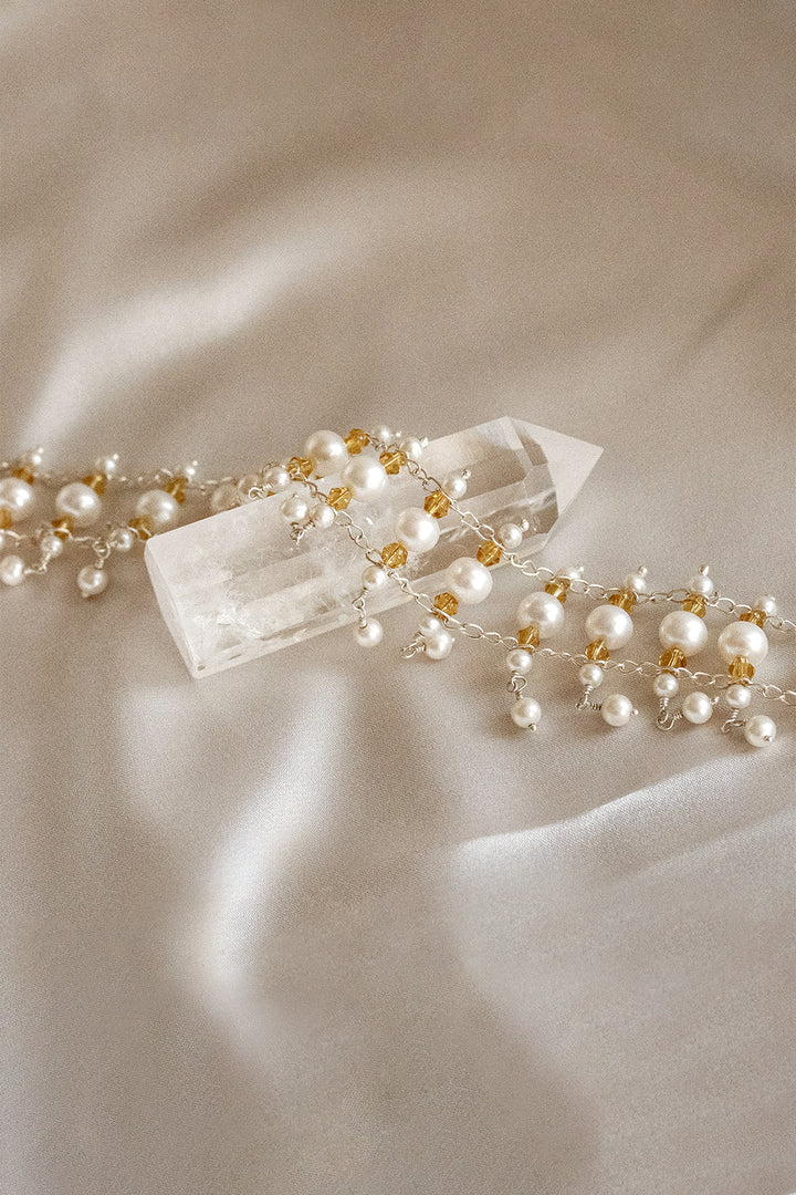 Symphony Pearls with Crystals Choker Necklace Sterling Silver