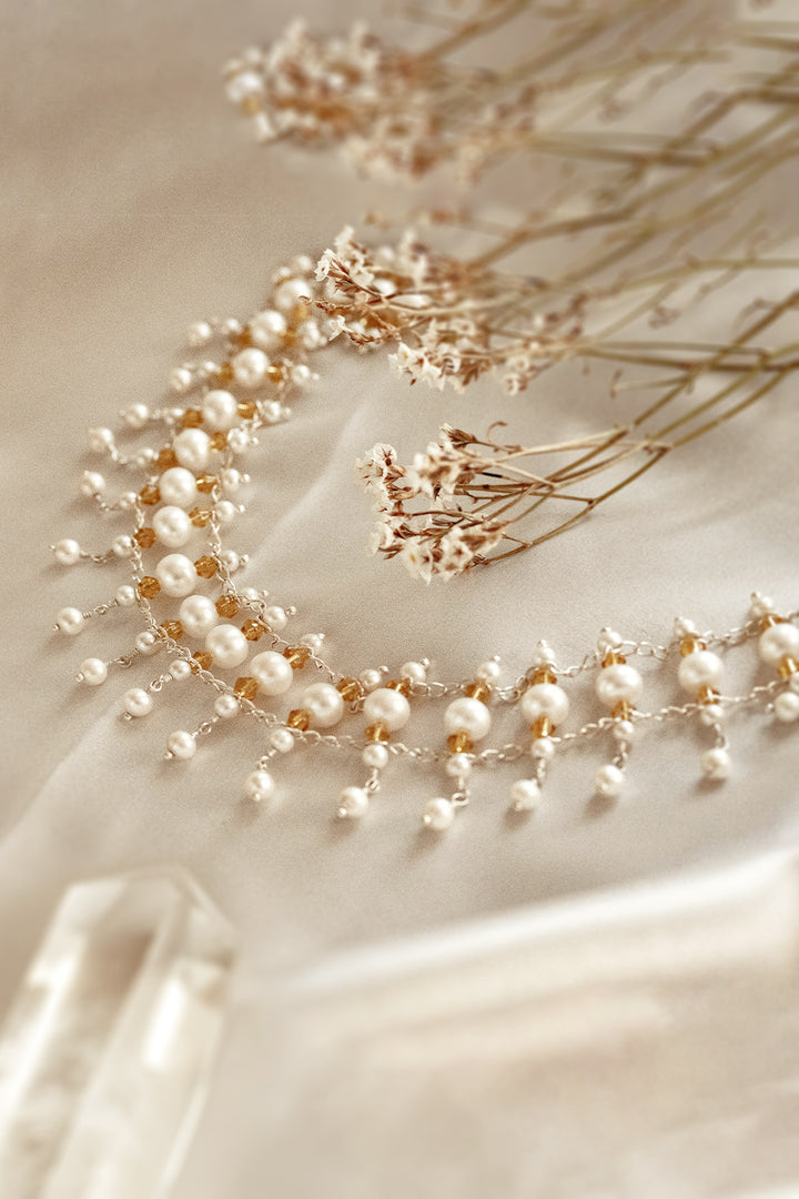 Symphony Pearls with Crystals Choker Necklace Sterling Silver