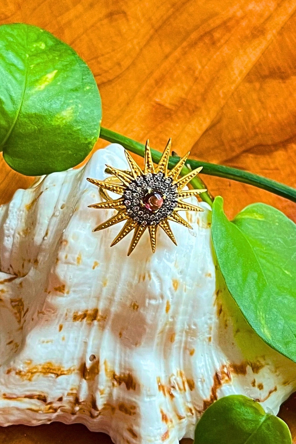 Sun Burst Pink Tourmaline and Polki Diamonds Ring Gold | Sivalya