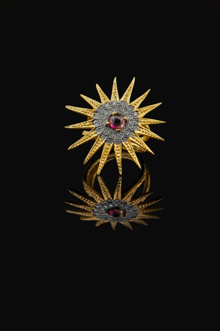 Sun Burst Pink Tourmaline and Polki Diamonds Ring Gold | Sivalya