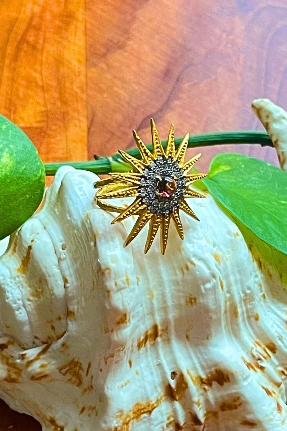 Sun Burst Pink Tourmaline and Polki Diamonds Ring Gold | Sivalya