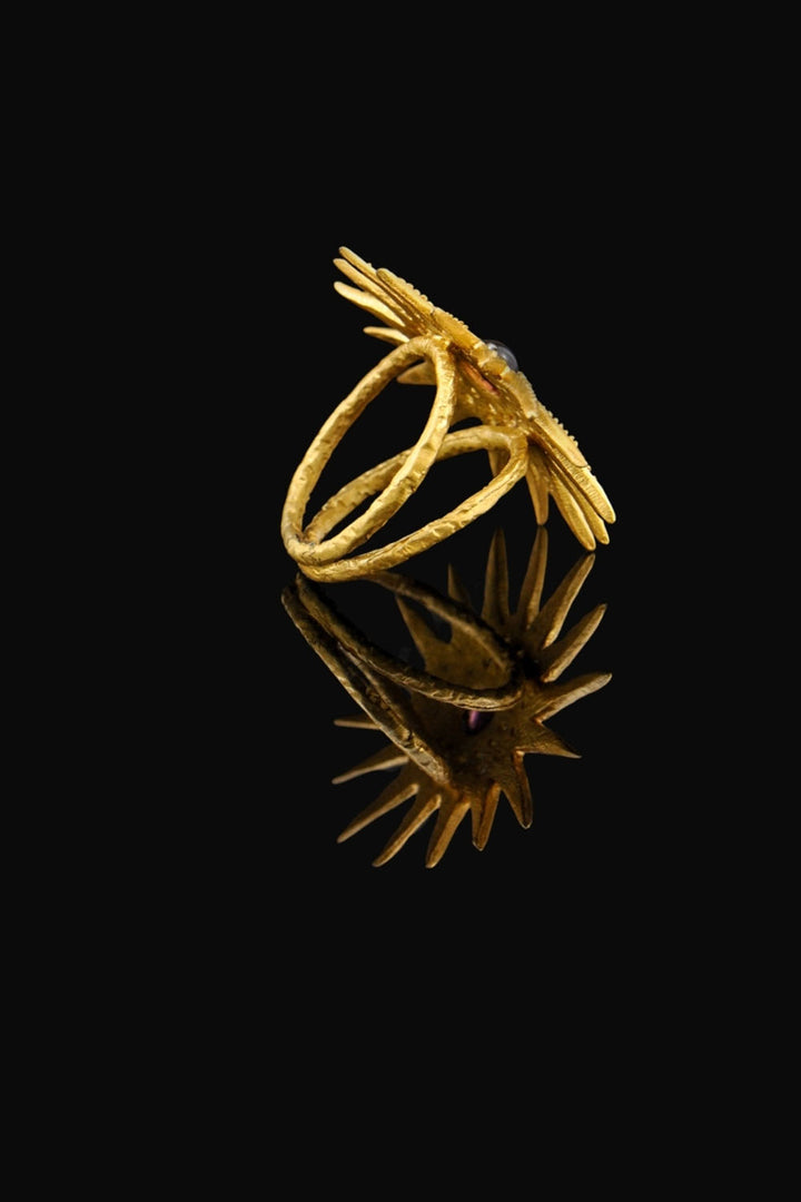 Sun Burst Pink Tourmaline and Polki Diamonds Ring Gold | Sivalya