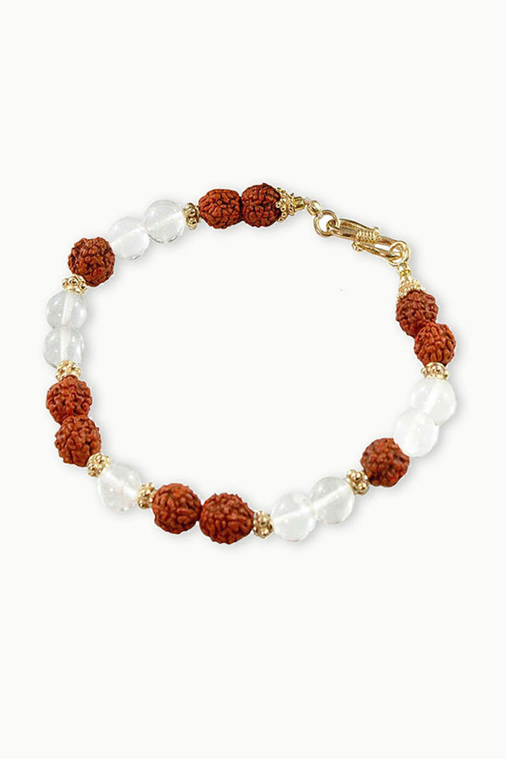Veda Rudraksha and Clear Crystal Wrist Mala Gold