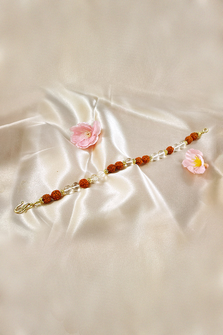 Veda Rudraksha and Clear Crystal Wrist Mala Gold