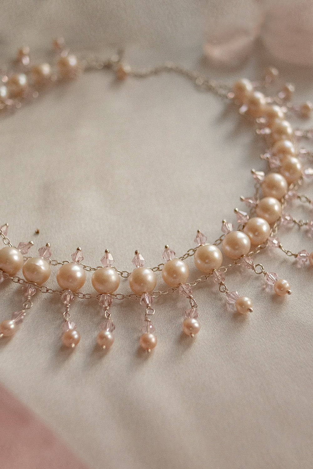 Venice Peach Pearl Choker Necklace Sterling Silver