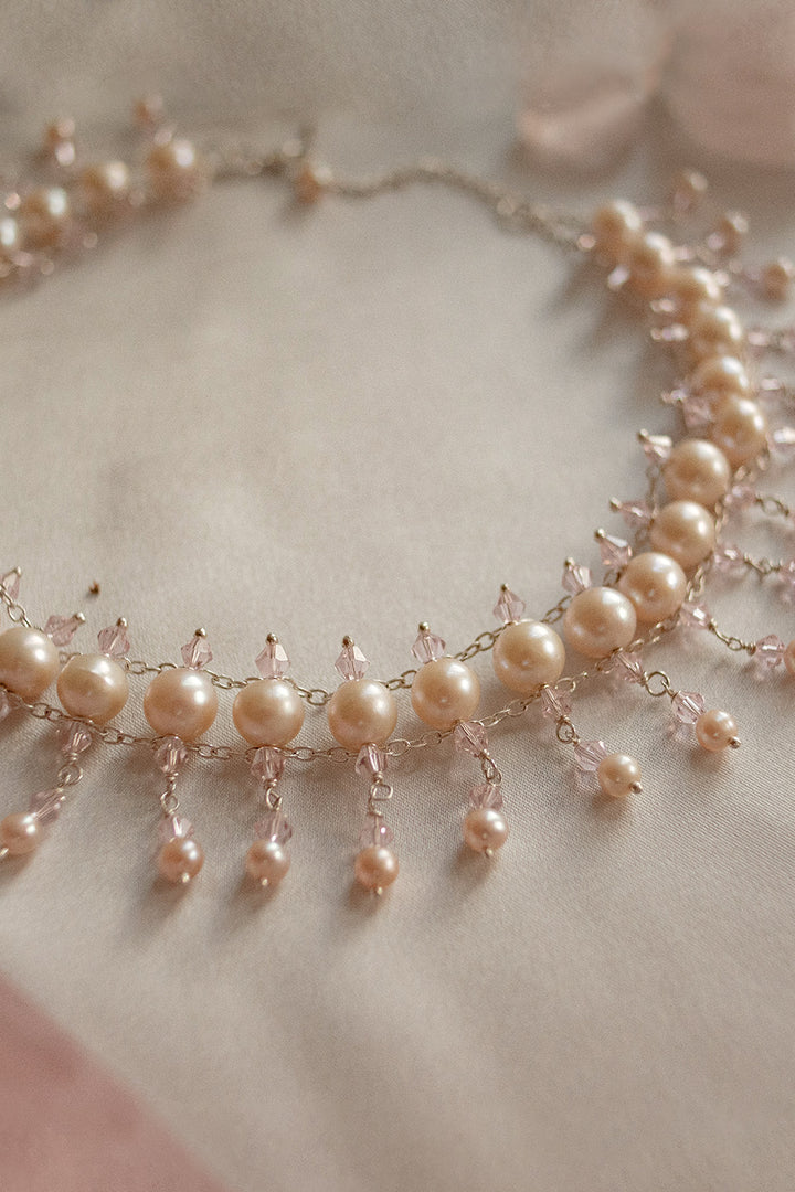 Venice Peach Pearl Choker Necklace Sterling Silver
