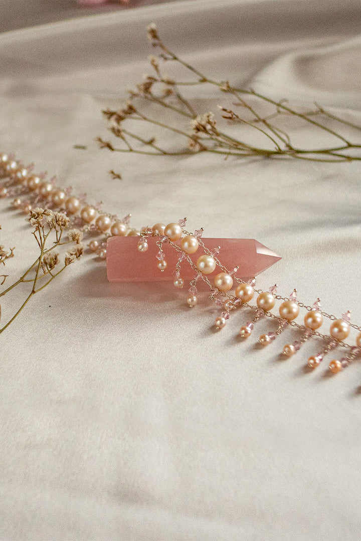 Venice Peach Pearl Choker Necklace Sterling Silver