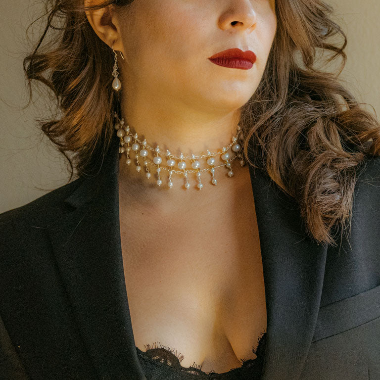 Venice Gold Pearl Choker Necklace Sterling Silver