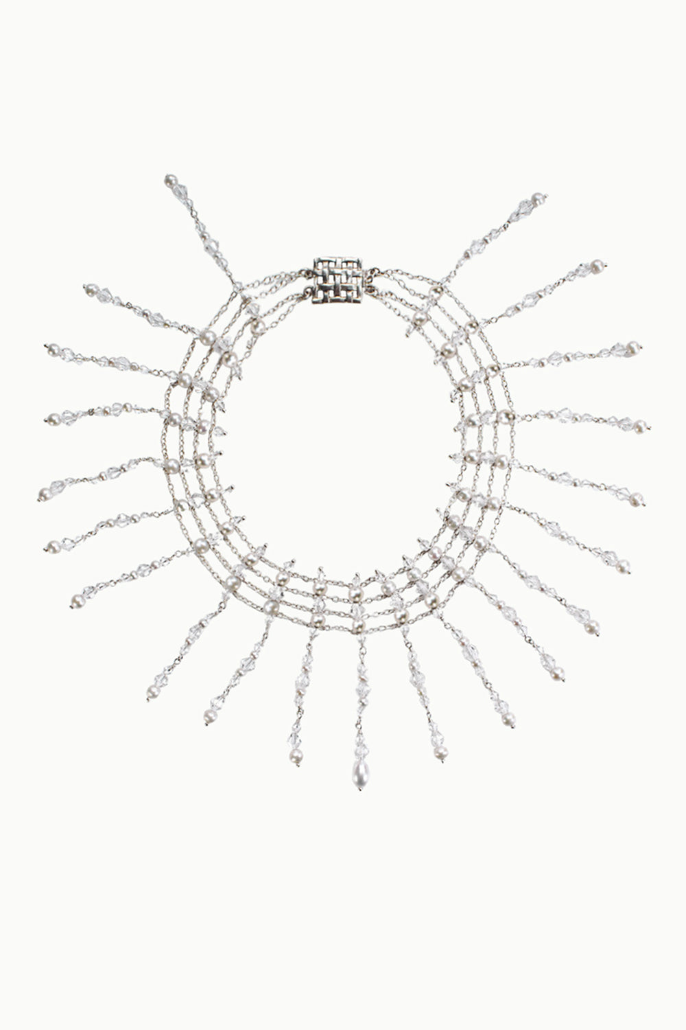 Victoria Pearls and Crystals Cascading Choker Necklace Sterling Silver