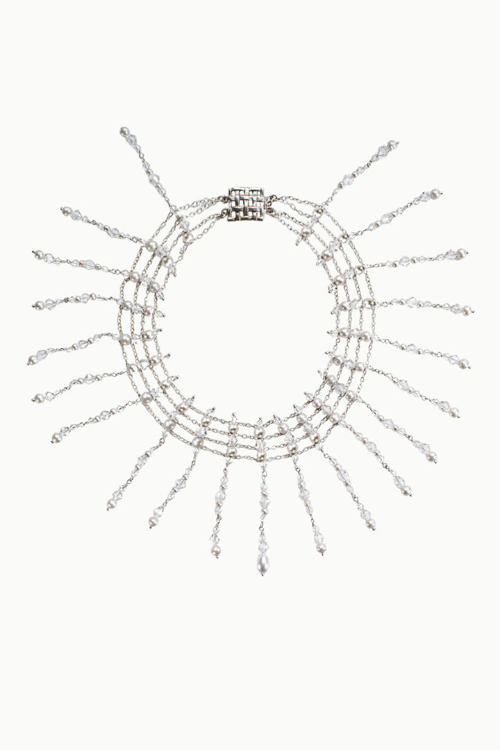 Victoria Pearls and Crystals Cascading Choker Necklace Sterling Silver
