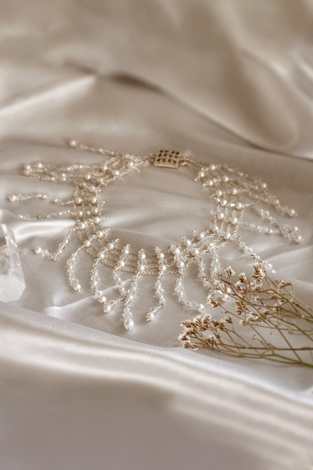Victoria Pearls and Crystals Cascading Choker Necklace Sterling Silver