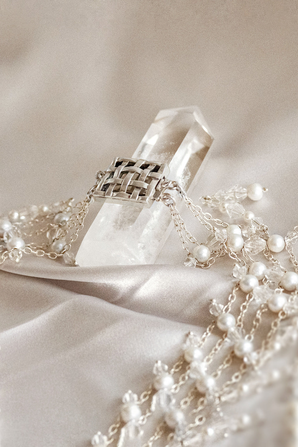 Victoria Pearls and Crystals Cascading Choker Necklace Sterling Silver
