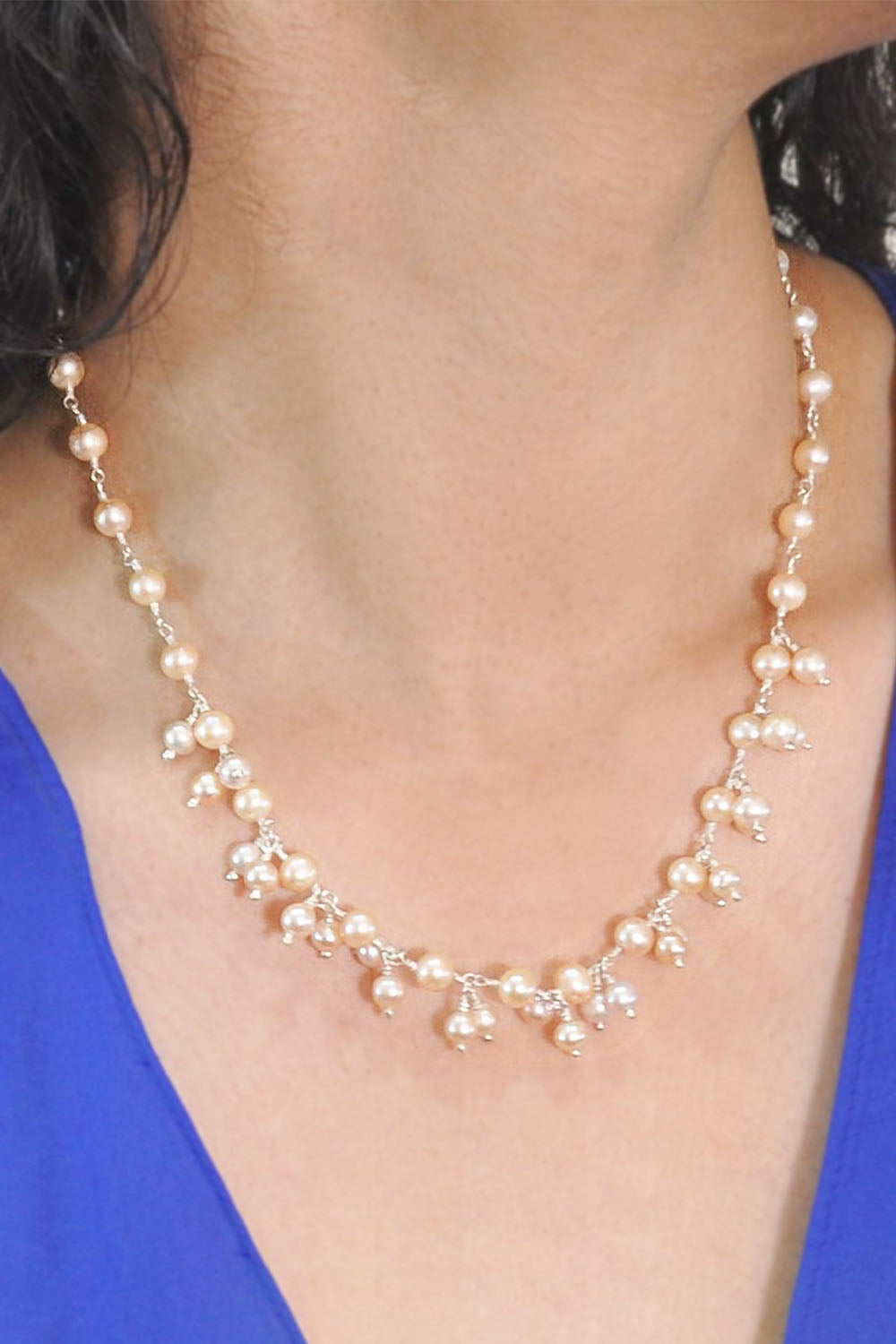 Vienna Cultured Pearls Necklace Sterling Silver - Peach