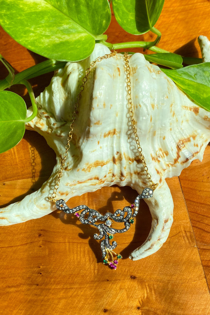 Tsavorite and Polki Diamonds Gold Chain Necklace | Sivalya