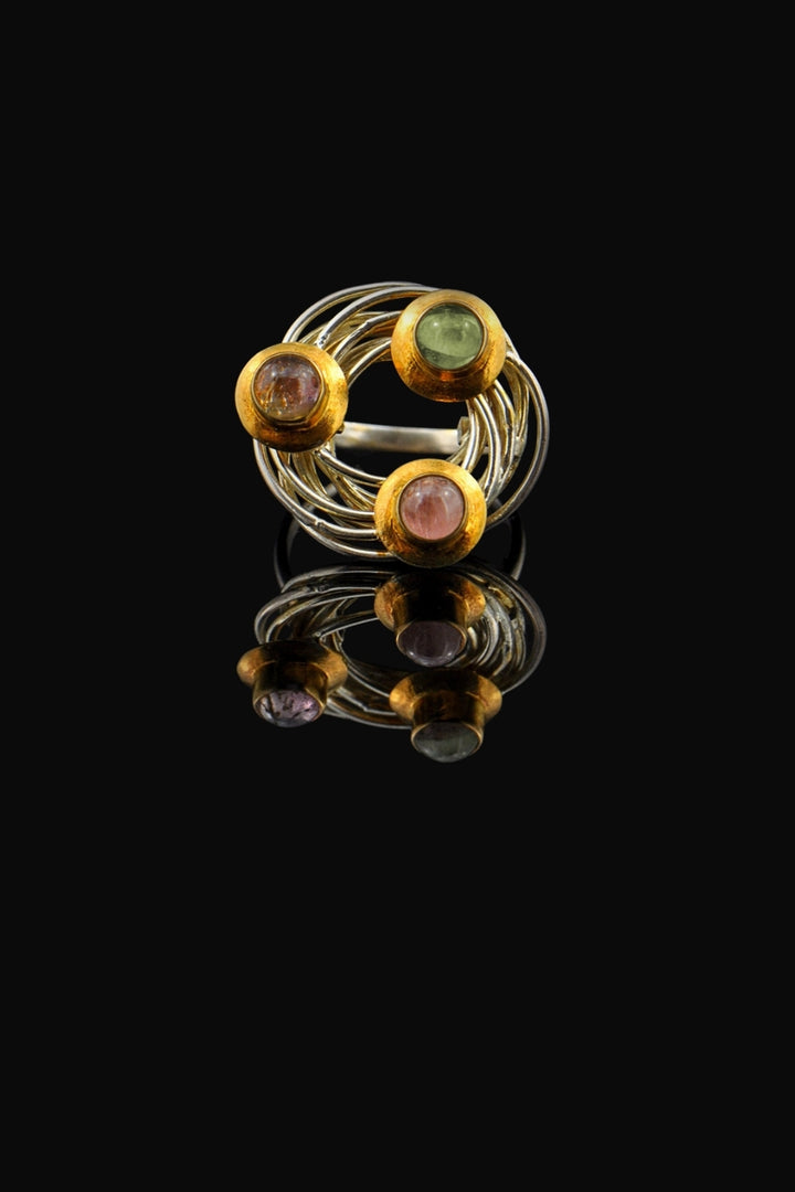 Golden Swirl Watermelon Tourmaline Ring Size 7 Gold Vermeil | Sivalya