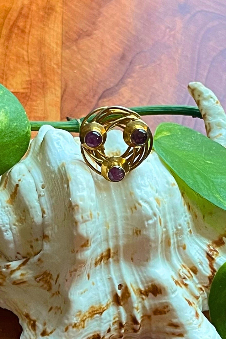 Golden Swirl Watermelon Tourmaline Ring Size 7 Gold Vermeil | Sivalya