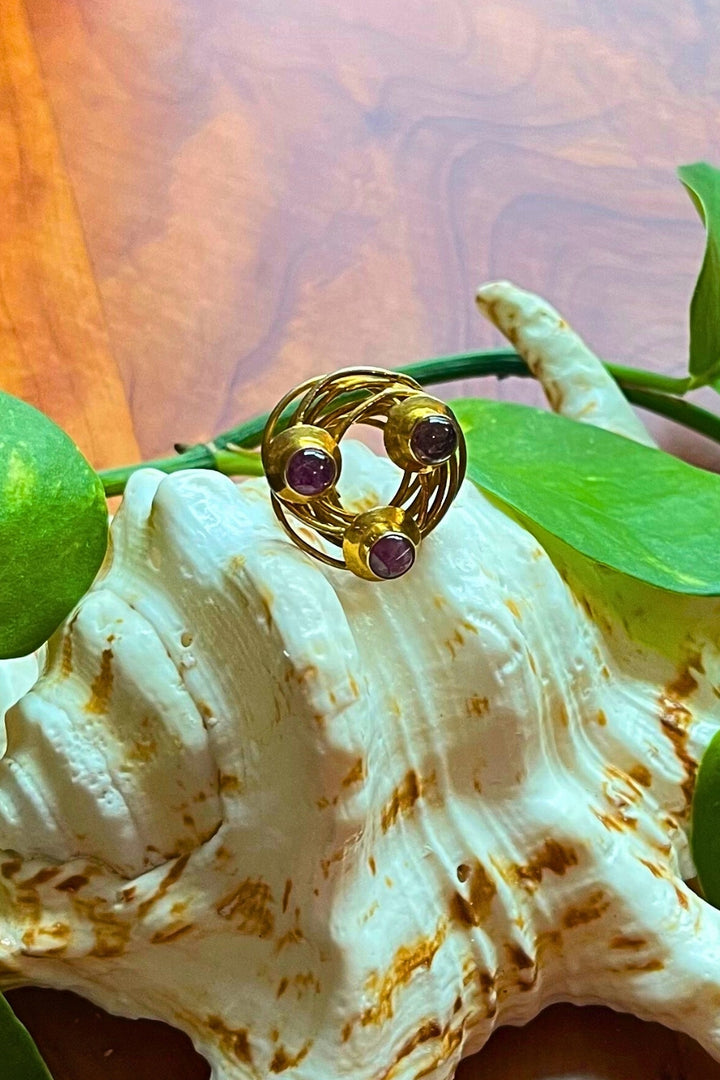 Golden Swirl Watermelon Tourmaline Ring Size 7 Gold Vermeil | Sivalya