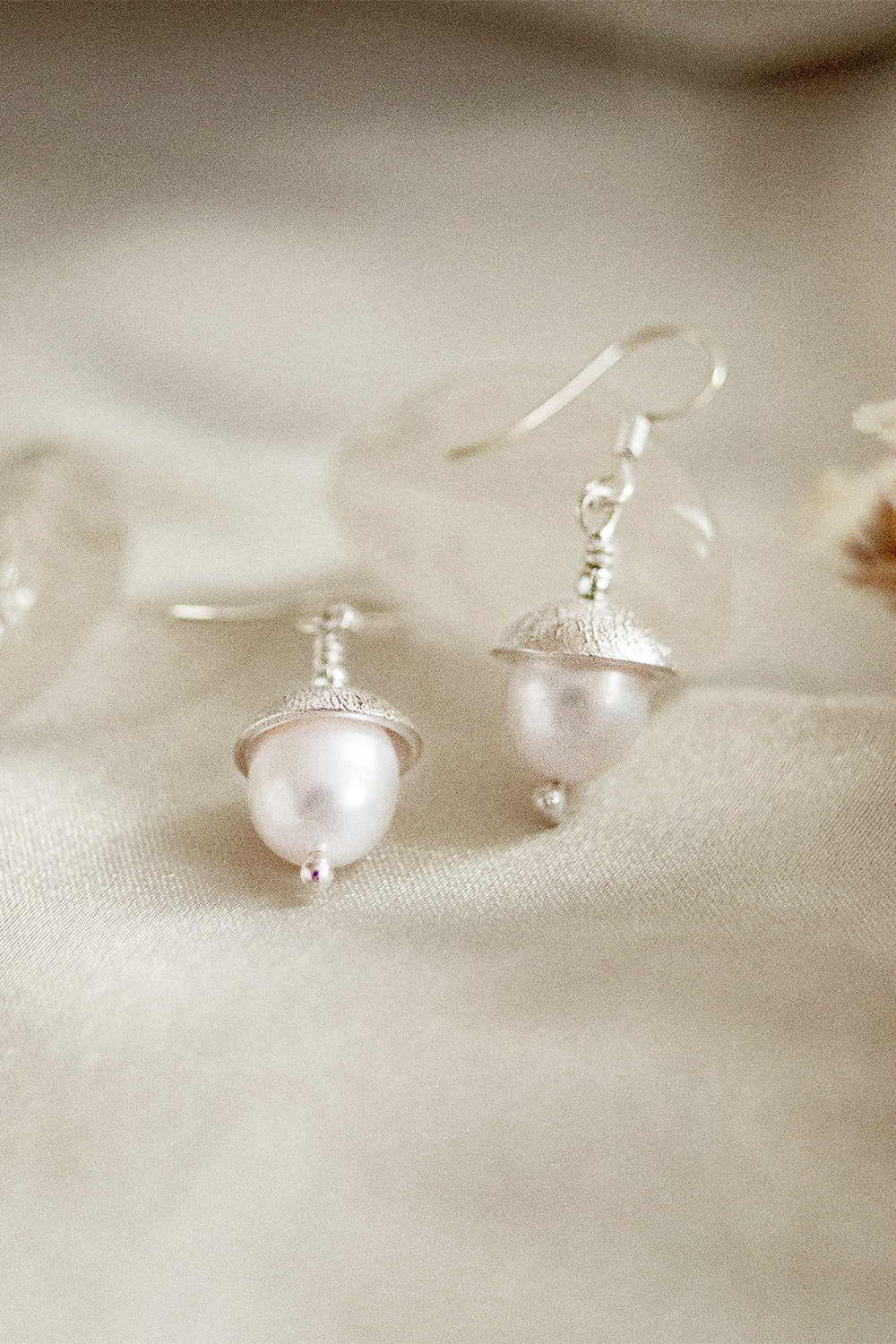 Sivalya Dainty Pearl Drop Earrings Sterling Silver - Ivory