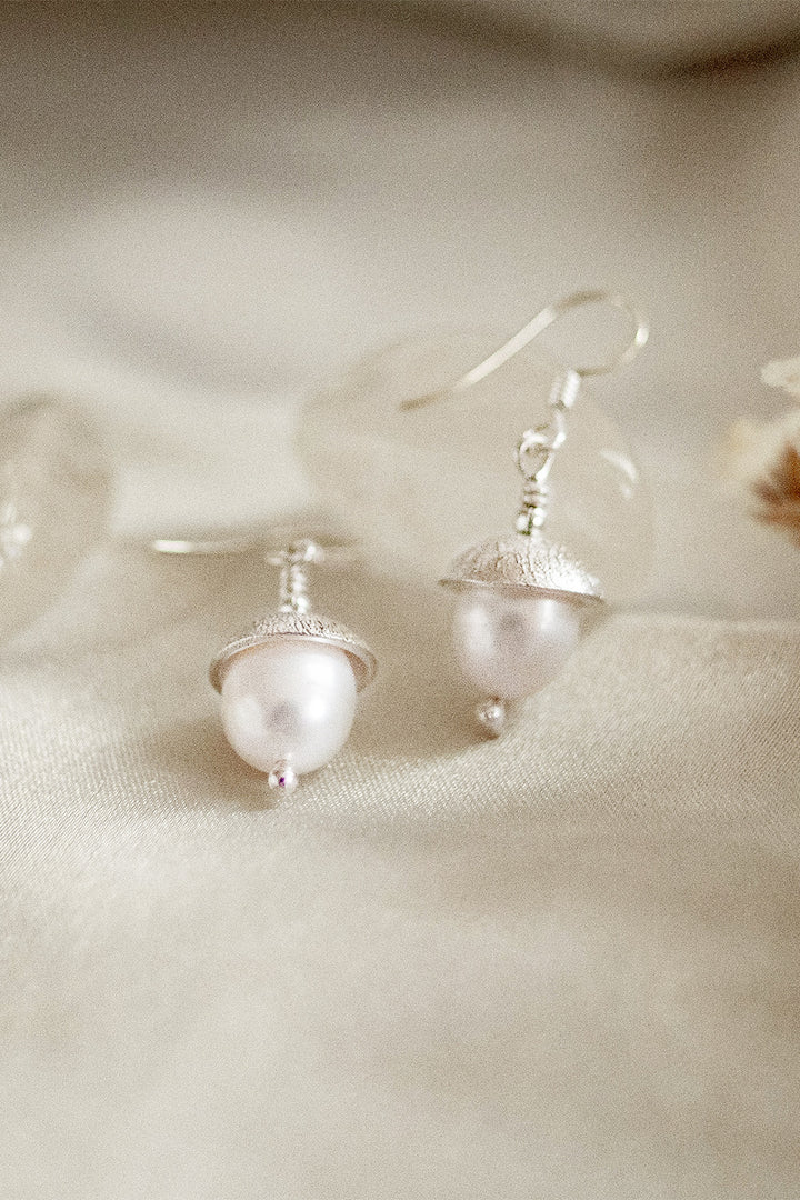 Sivalya Dainty Pearl Drop Earrings Sterling Silver - Ivory