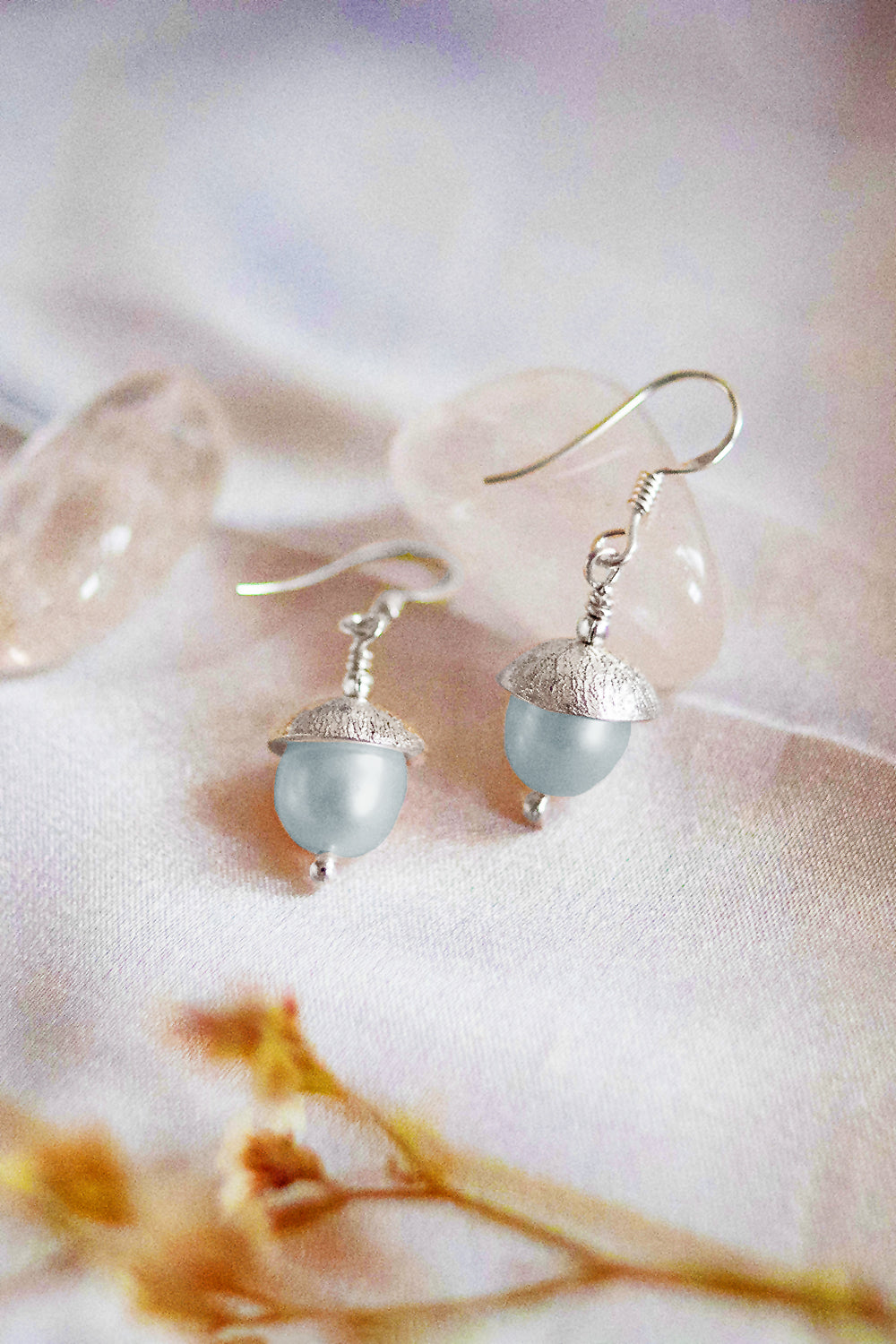 Sivalya Dainty Pearl Drop Earrings Sterling Silver - Dove