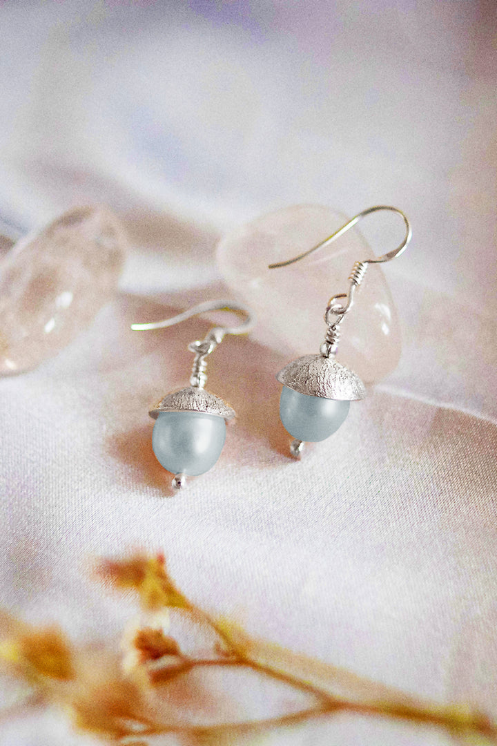 Sivalya Dainty Pearl Drop Earrings Sterling Silver - Dove