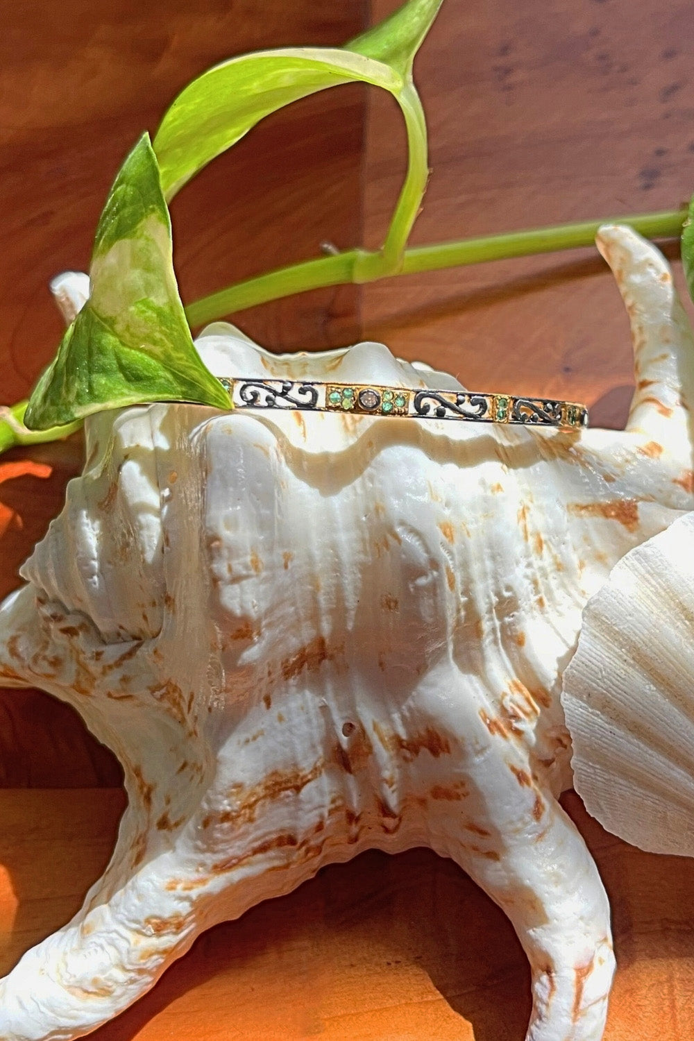 Diamond Bangle Bracelet Two Tone Emerald Gold Vermeil | Sivalya