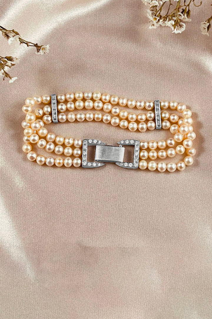 Sivalya Grace Layered Pearls Bracelet Sterling Silver - Peach