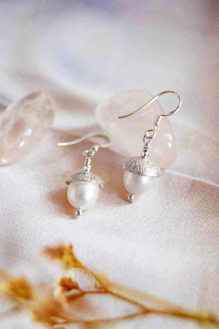 Sivalya Dainty Pearl Drop Earrings Sterling Silver - Ivory