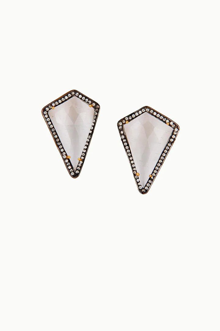 Trilogy Moonstone & Polki Diamond Pave Earrings Two Tone Gold | Sivalya