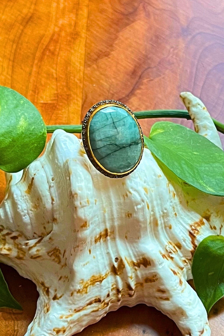 Natural Emerald and Diamond Solitaire Ring Gold Size 7 | Sivalya