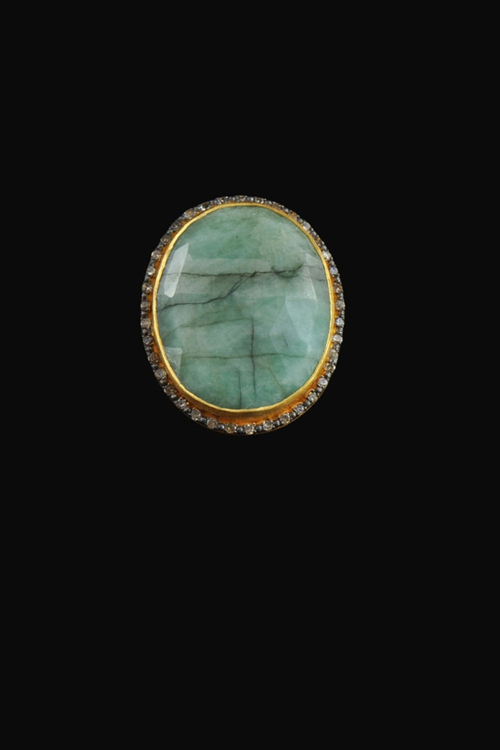 Natural Emerald and Diamond Solitaire Ring Gold Size 7 | Sivalya