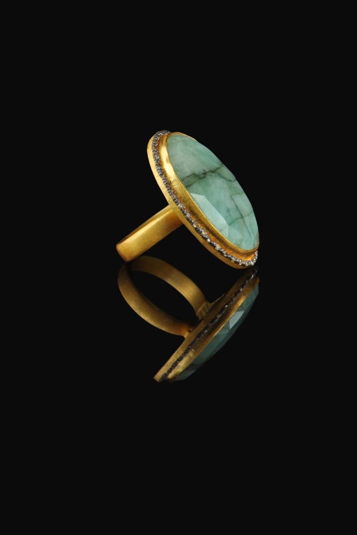 Natural Emerald and Diamond Solitaire Ring Gold Size 7 | Sivalya